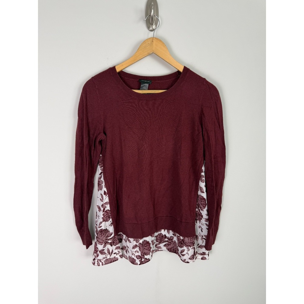 Ann Taylor Long Sleeve T-Shirt Women's S Maroon Flower Design Casual‎